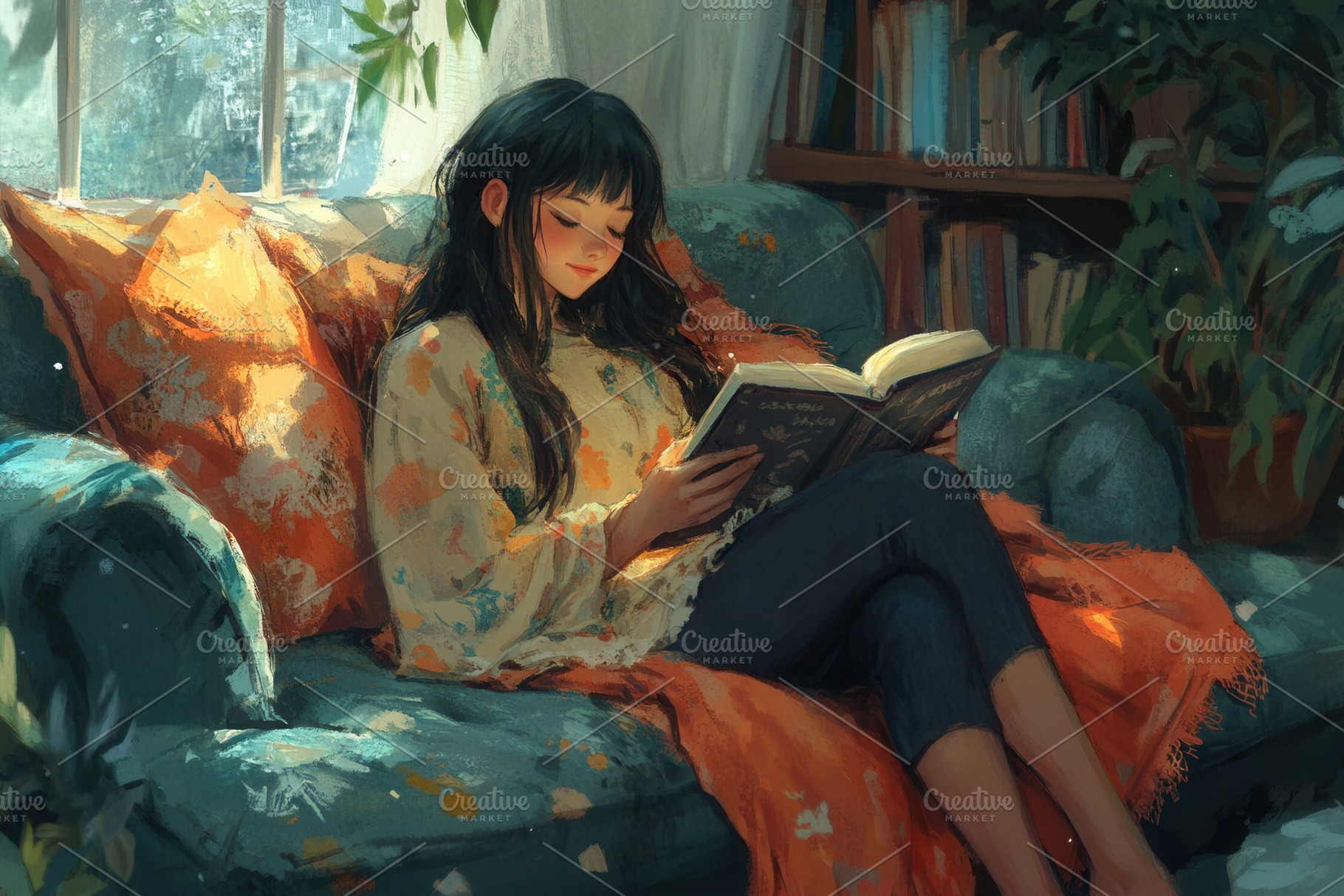 A women relaxing on a soft sofa, a Photo by Pavel_design