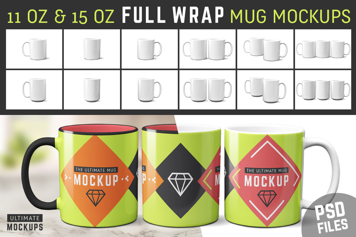 11 oz & 15 oz Mug Mockups (PSDs), a Cups & Container Mockup by Ultimate Mockups (Photo 1 of 11)
