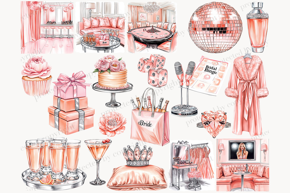 Bachelorette Party Clipart Set, a Person Illustration by GlamArtZhanna (Photo 3 of 8)