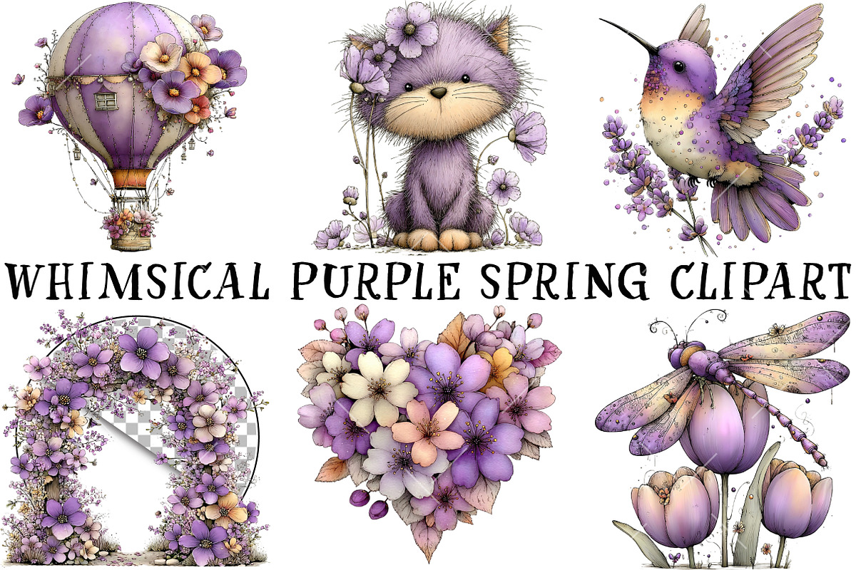 Whimsical Purple Spring Clipart, an Illustration by OK Design (Photo 2 of 6)