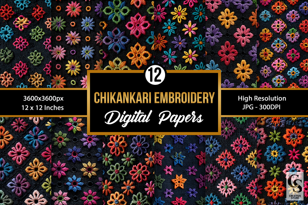 Colorful Chikankari Embroidery Paper, a Pattern Graphic by Creative Store (Photo 1 of 5)