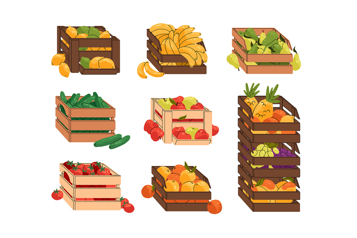 Fruit & vegetables boxes set, banner, a Food Illustration by PaperTrident (Photo 1 of 13)