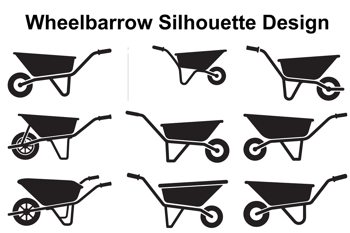 Utility Wheelbarrow Silhouette Set, an Object Graphic by Designs_River (Photo 1 of 3)