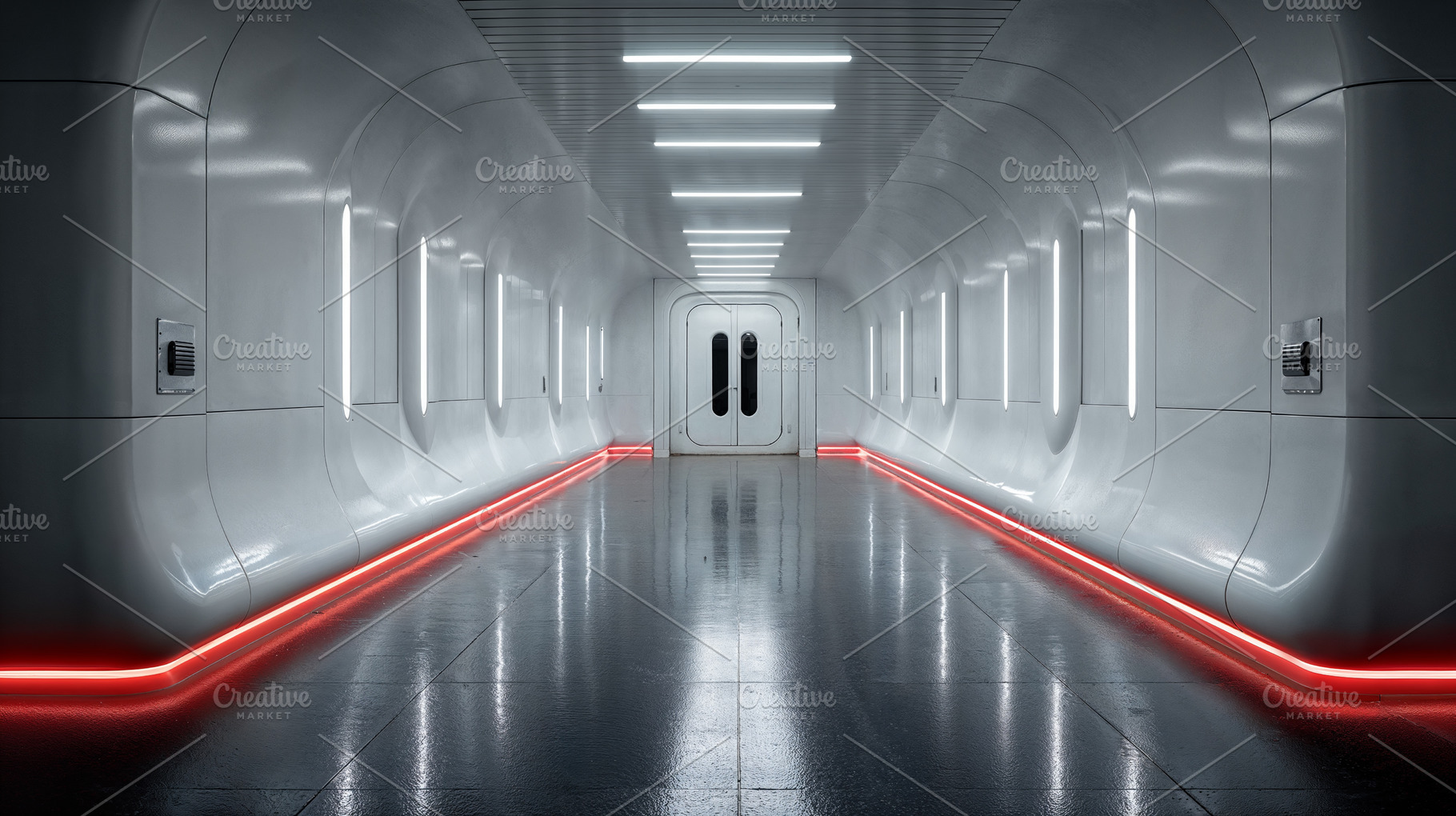 Bright, sleek-lit tunnel corridor in modern design, a Background Photo by OSORIOartist