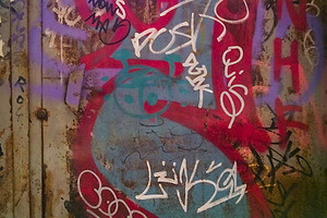 Graffiti-covered mirror with red dragon, an Abstract Photo by DanFLCreativo