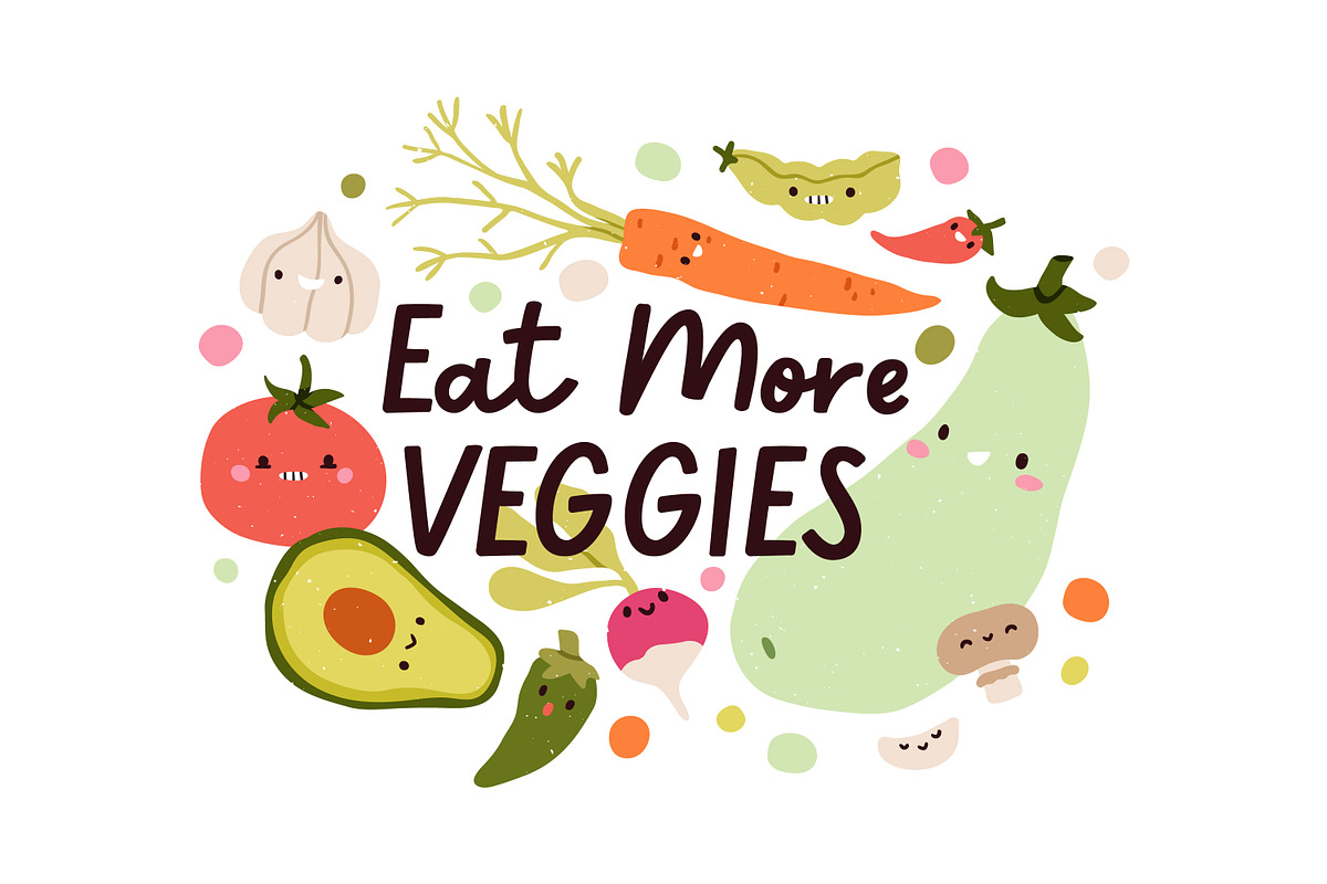 Cute funny vegetables, stickers set, a Food Illustration by Good Studio (Photo 2 of 7)