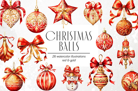 Christmas watercolor baubles - PNG