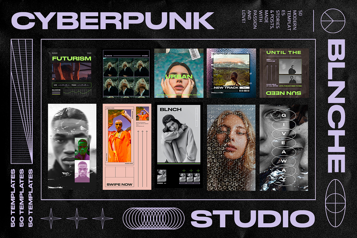 CYBERPUNK Instagram Templates, a Social Media Template by BlancheStudio (Photo 1 of 14)