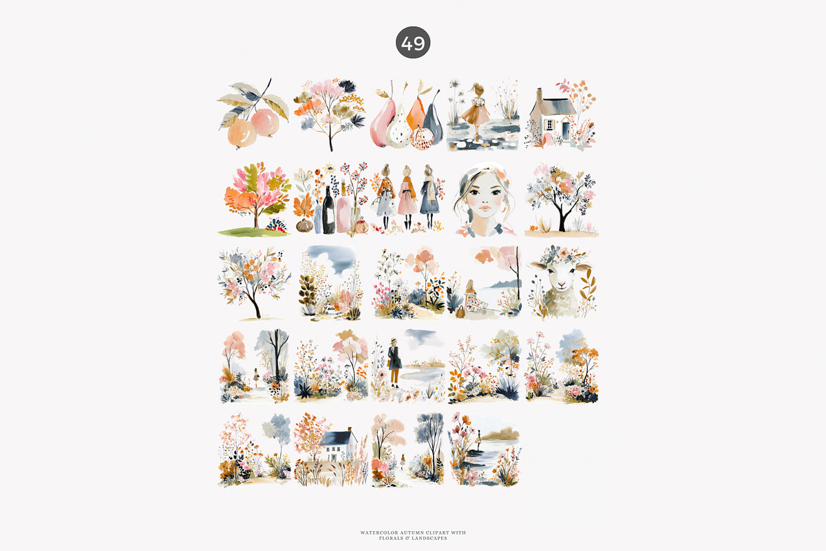 watercolor autumn clipart collection, a Decorative Illustration by Patishop Art (Photo 8 of 8)