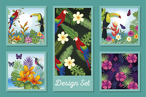 Design Set Of Animals With Flowers