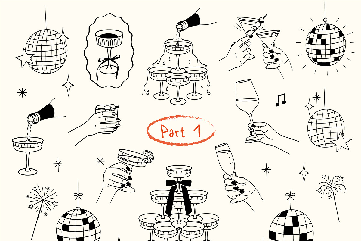 Cheers party celebration vector set, an Object Illustration by yabluko_draws (Photo 4 of 5)