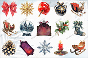 Watercolor Gothic Christmas Clipart, an Illustration by designcity5 (Thumbnail 2 of 5)