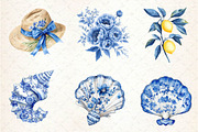 Blue Chinoiserie Summer Clipart, an Illustration by Dream Creation (Thumbnail 2 of 6)