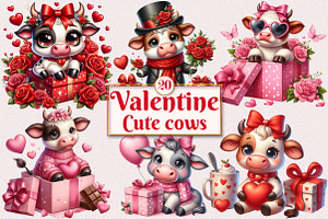Valentine Cute Cows Clipart Bundle, a Seasonal Illustration by Craft Nest