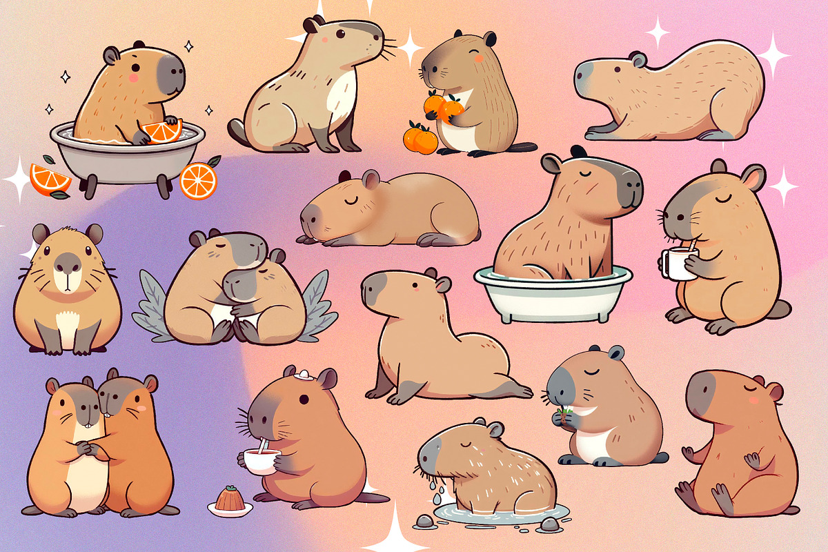 Illustrations of cute capybaras, an Animal Illustration by kaplaniha (Photo 2 of 5)