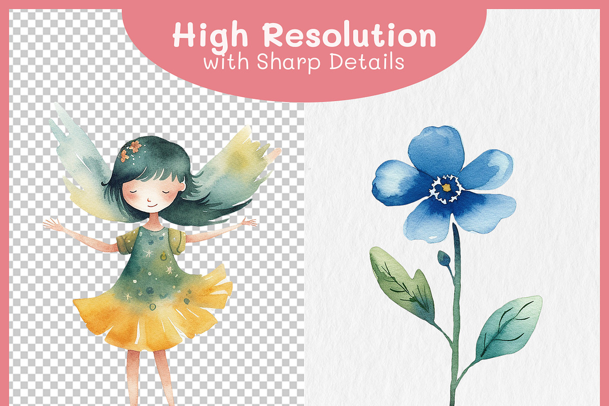 Cute Fairy Party Watercolor Clipart, a Decorative Illustration by Digital Dreamscaping (Photo 4 of 4)