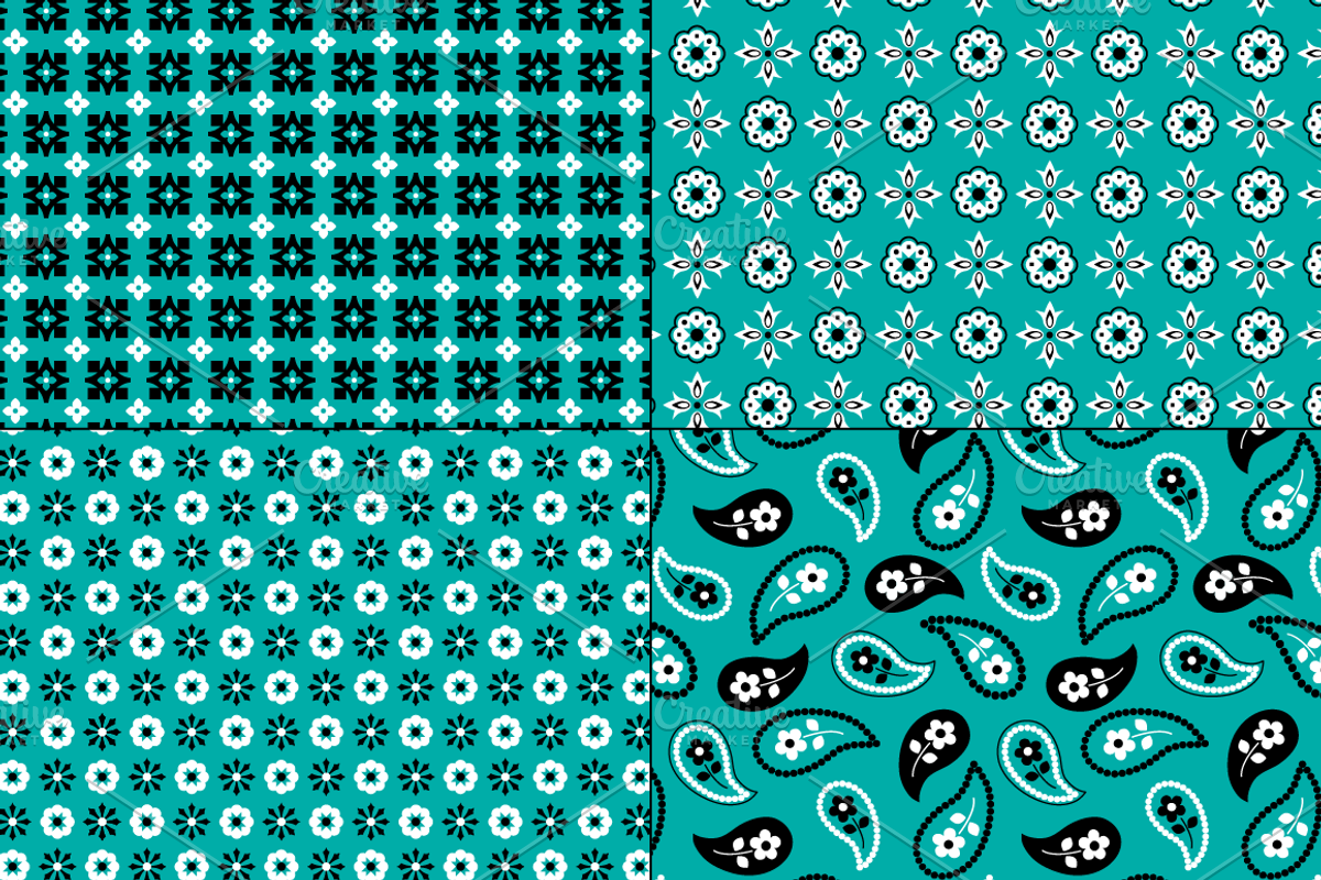 Seamless Turquoise Bandana Patterns preview 5