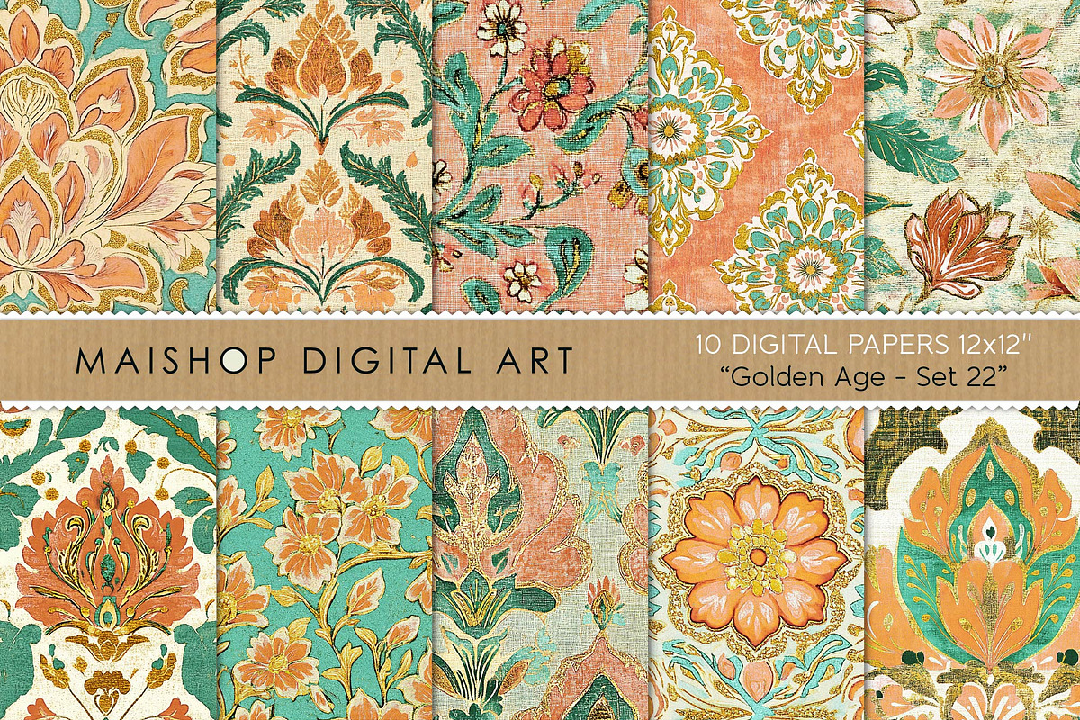 Boho Summer Orange & Aqua Patterns, a Pattern Graphic by Maishop (Photo 1 of 4)