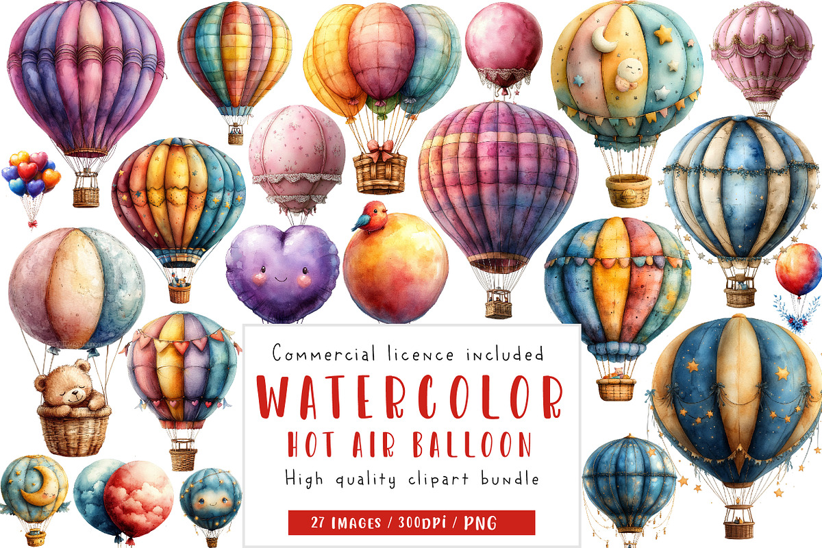 Hot Air Balloon Png, Pastel Balloons, an Illustration by CreationArt (Photo 1 of 5)