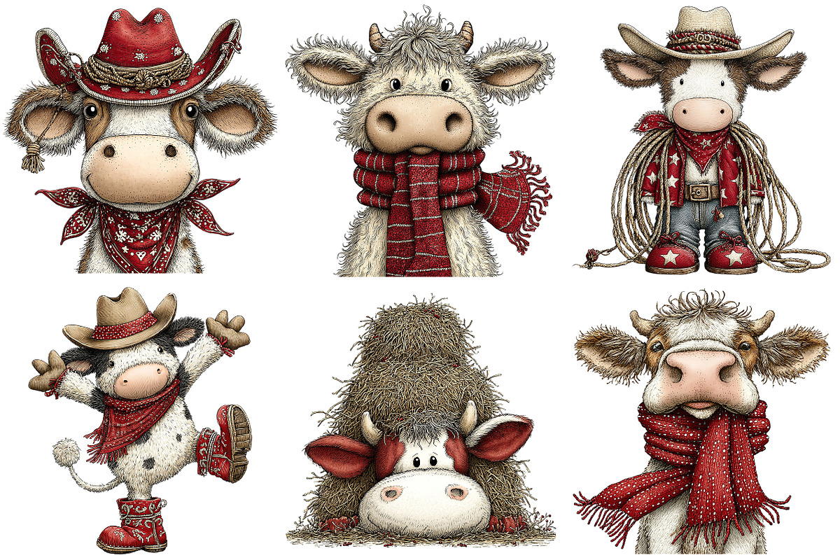 Funny Western Cows Clipart, an Illustration by Craft Nest (Photo 5 of 8)