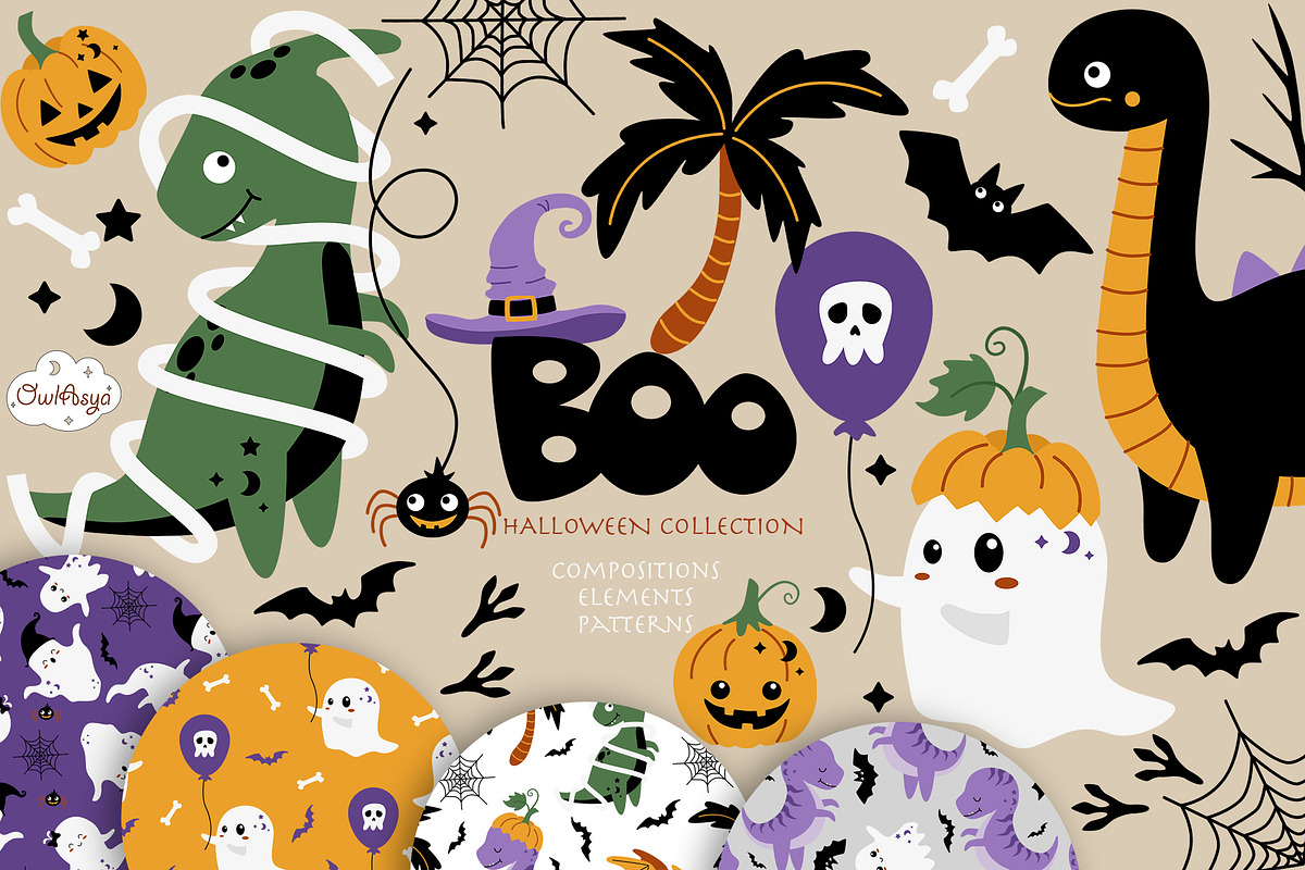 Boo DINO Halloween collection, a Seasonal Illustration by owlasya (Photo 1 of 10)