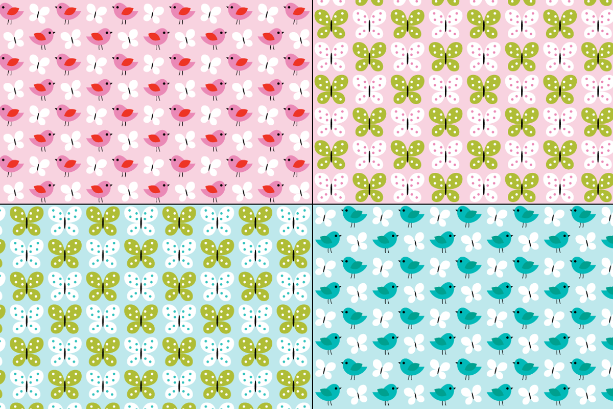 Seamless Bird & Butterfly Patterns preview 5