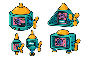 Colorful and playful robot designs, an Illustration by ZinetroN