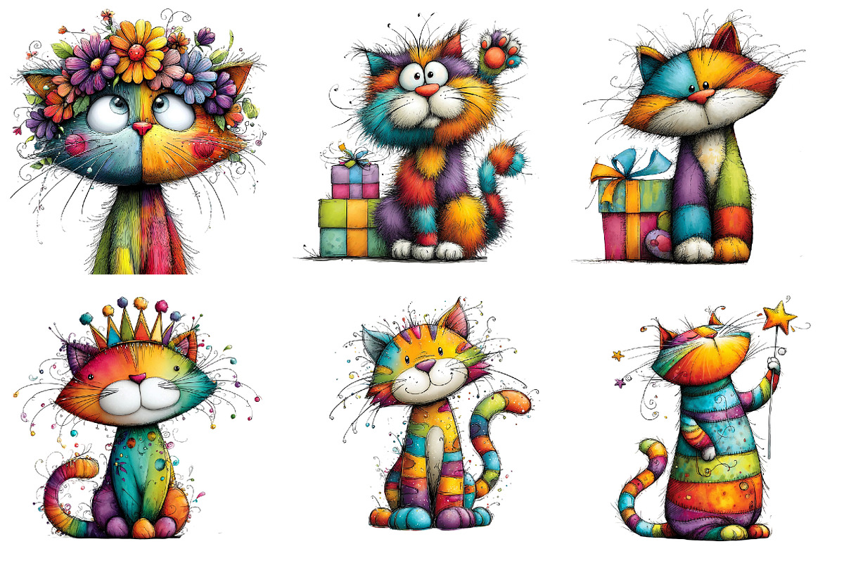 Rainbow Cat Clipart, an Illustration by DreamArtGraphic (Photo 2 of 4)