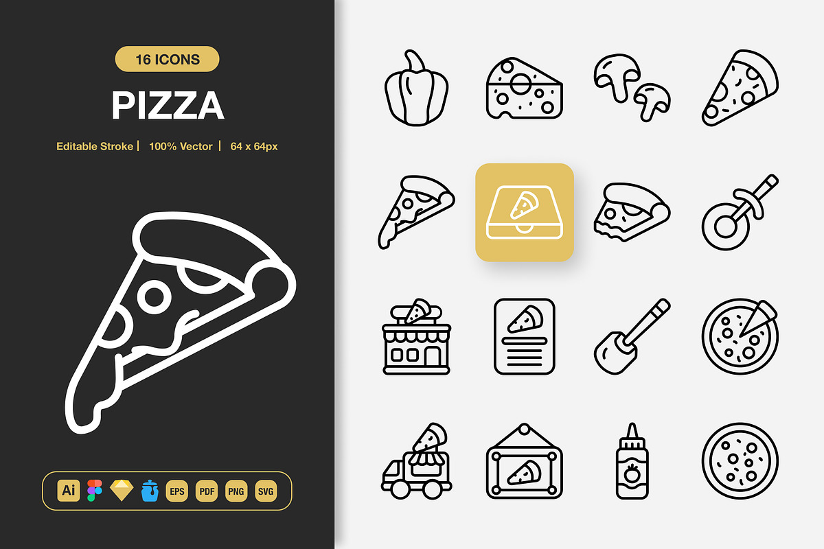 Pizza Icons, an Outline Icon by Spacepixel Creative