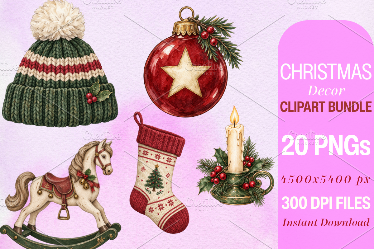 Cute Christmas Decor Cliparts Vol-2, a Seasonal Illustration by Ink Gallery (Photo 1 of 9)