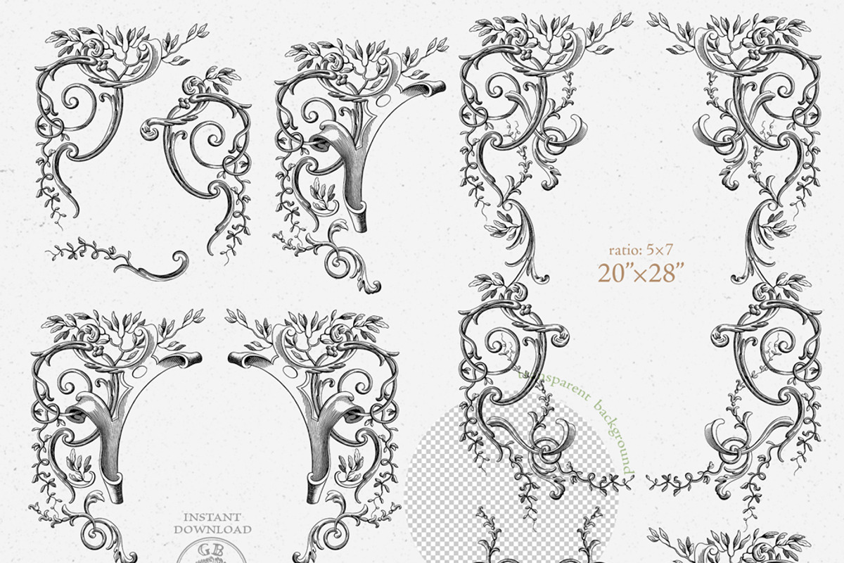 Baroque frames wedding clip art blue, a Decorative Illustration by GrafikBoutique (Photo 6 of 11)