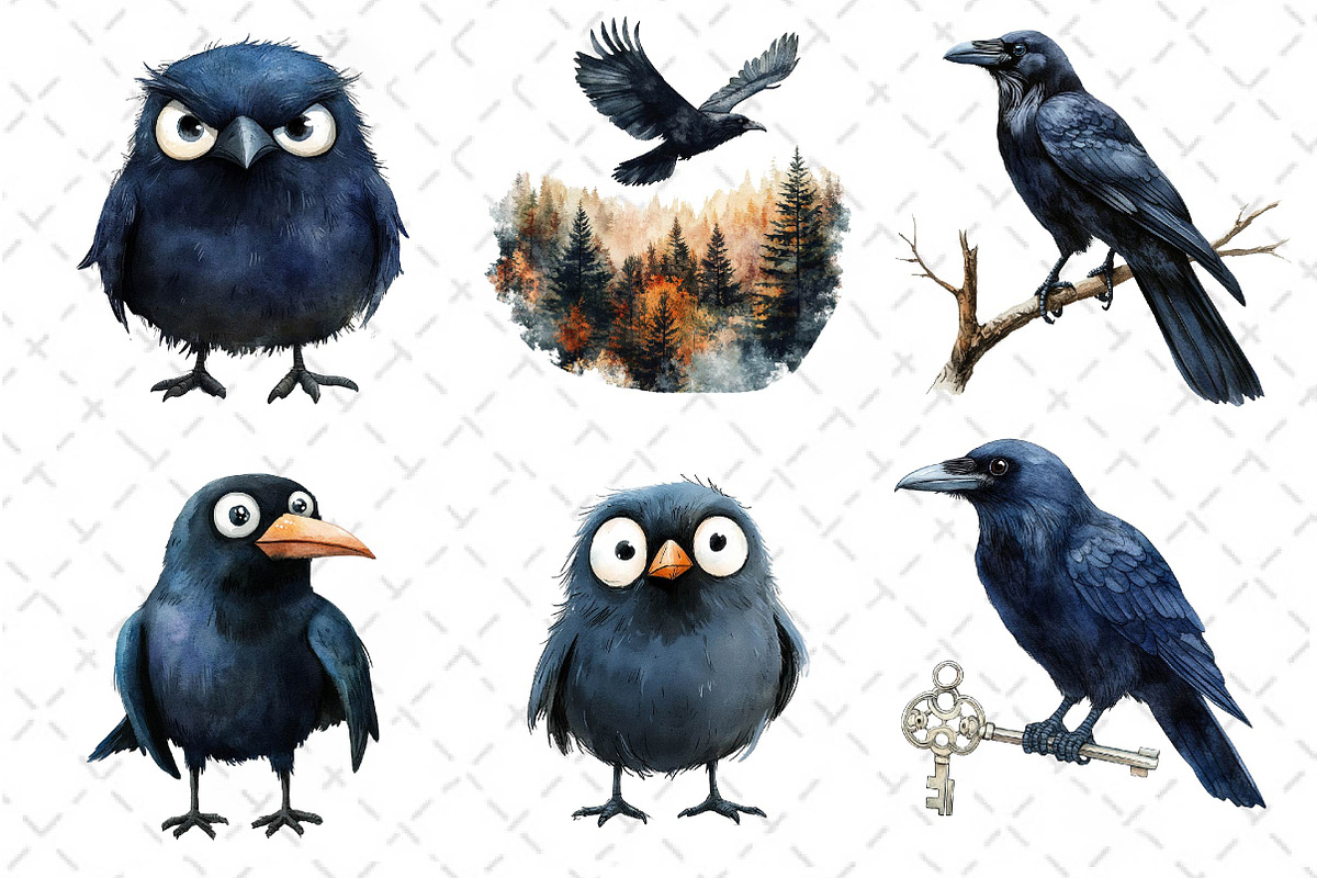 Watercolor Raven Clipart, an Illustration by Dream Creation (Photo 5 of 5)