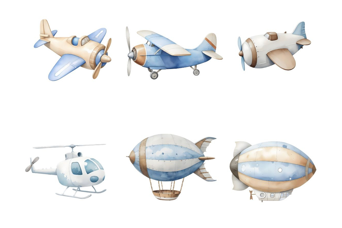 Air Transport Watercolor Clipart PNG, a Decorative Illustration by Coral Beauty (Photo 10 of 12)