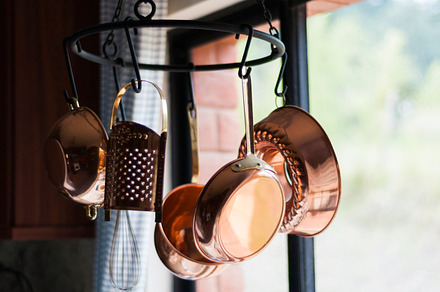 Pots and pans containing pots, pans, and cooking