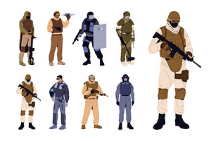 Armed forces, soldiers with guns set, a Person Illustration by PaperTrident