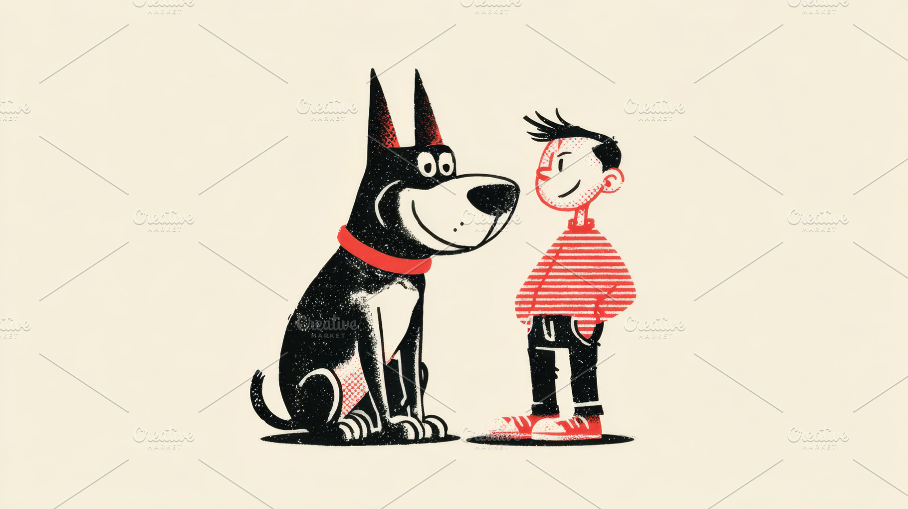 Boy stands near a big dog, a Photo by Beautiful things