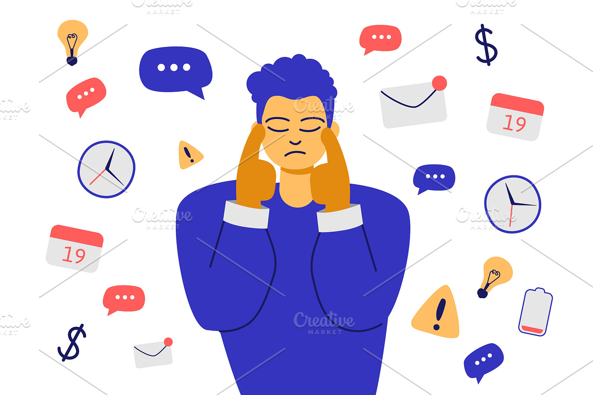 A person holds their head with both, a Finance Illustration by Woters little shop