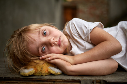 Portrait of unfortunate stray kid stock photo containing child and girl