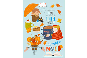 Vector Cartoon Set with Autumn Mood, a Person Illustration by Maria Starus