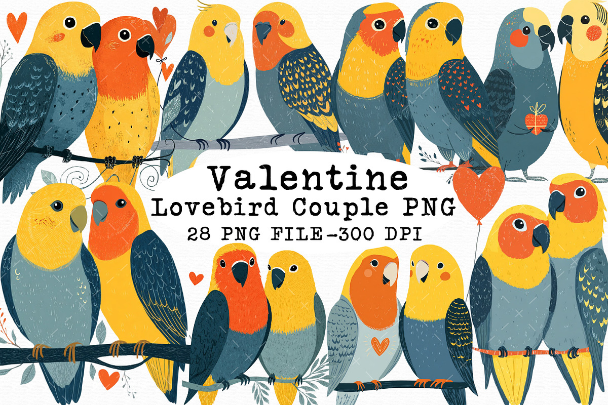 Lovebird Valentine Couple Clipart PN, an Illustration by Libby Wishes (Photo 1 of 7)