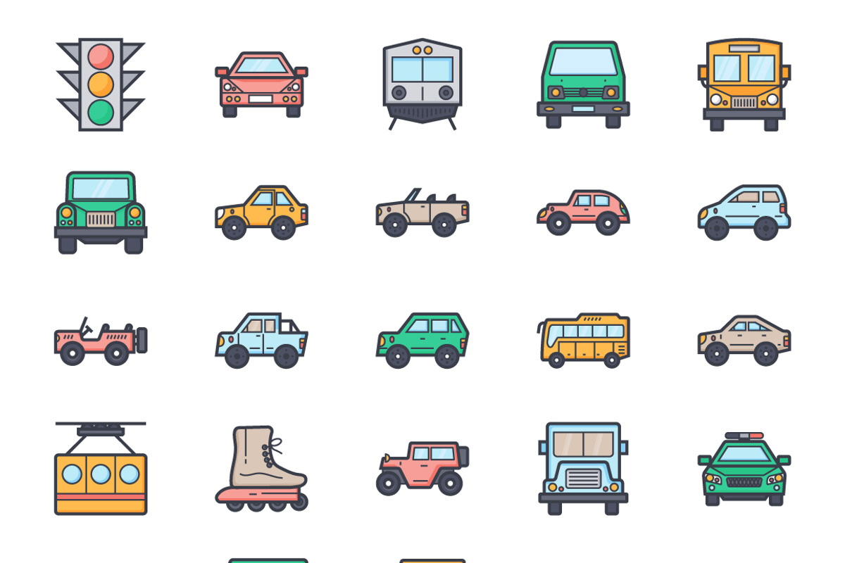 100+ Flat Transport Icons Set preview 5