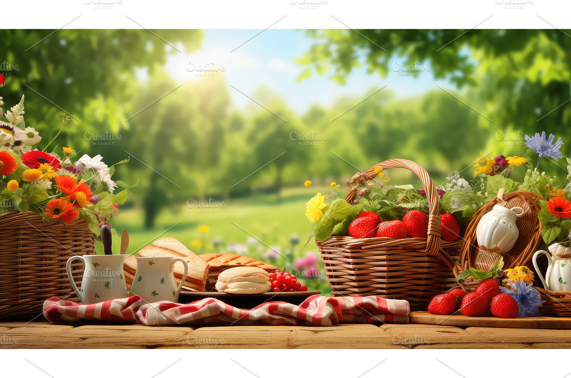 outdoor basket picnic food ai, a Background Photo by pikepicture