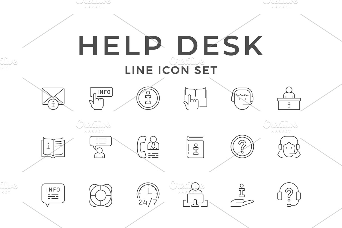 Set icons of info and help center, an Outline Icon by motorama (Photo 1 of 2)
