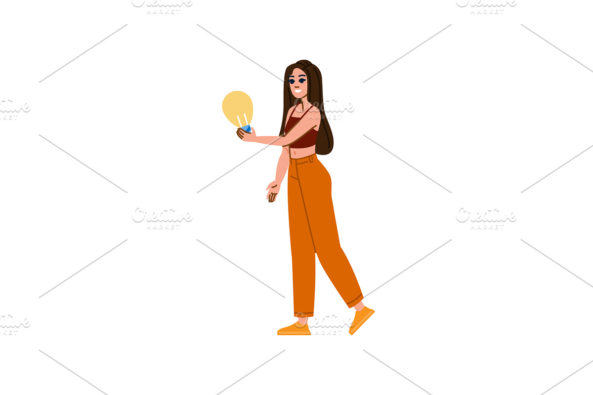 Young woman holding light bulb, new, an Education Illustration by pikepicture