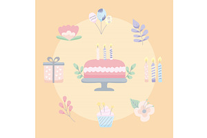 Birthday invitation nine icons, an Illustration by studiogstock