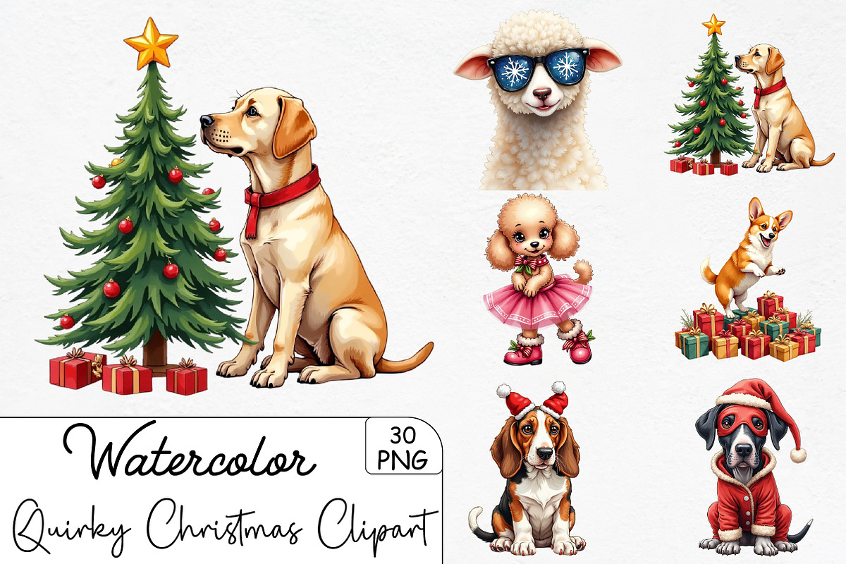 Quirky Christmas Dog Clipart Bundle, an Illustration by CrexoraLab (Photo 1 of 5)