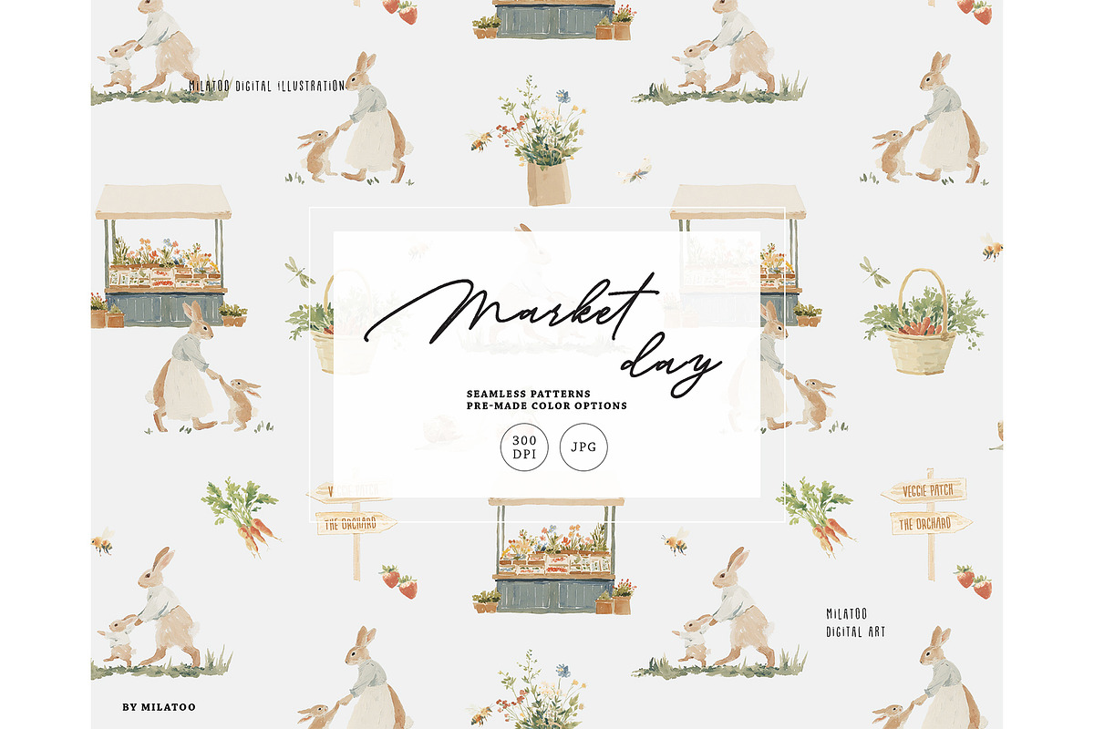 Mama bunny market rabbit pattern, a Pattern Graphic by Milatoo (Photo 1 of 4)