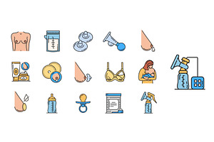 Breastfeeding color pictograms, a Healthcare Illustration by Vector Tradition