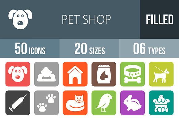 50 Pet Shop Flat Round Corner Icons