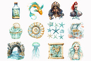 Watercolor Mermaid World Clipart, an Illustration by Design Market (Thumbnail 2 of 3)